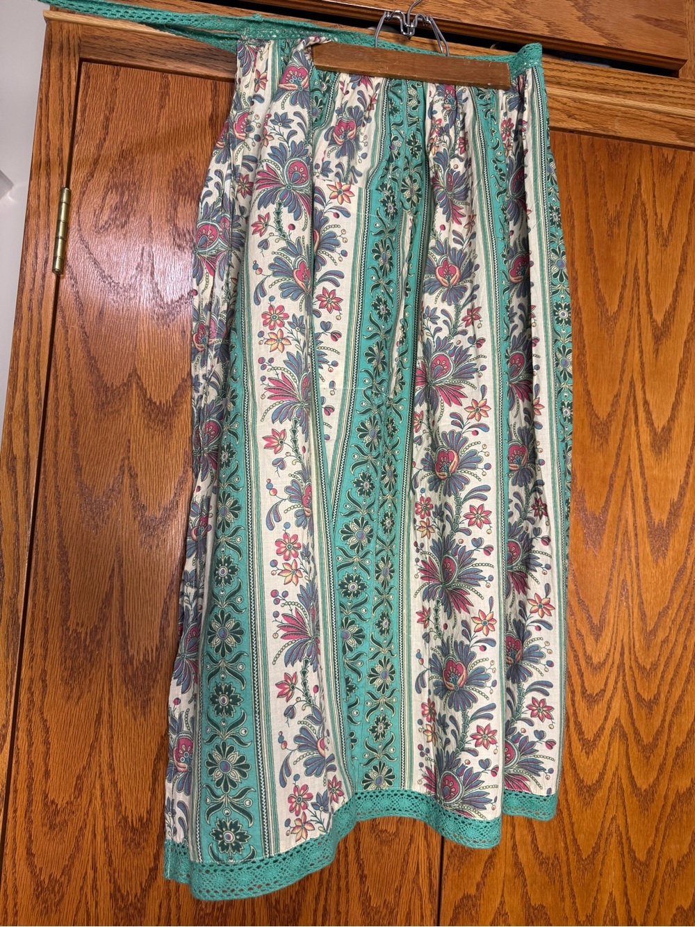 April Cornell Floral Stripe Maxi Wrap Skirt in Teal and Cream